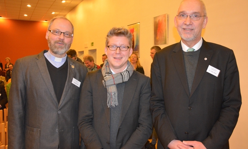 Pfarrer Hendrik Rust Referent Professor Dr Christian Polke und Superintendent Dr Volker Menke beim Jahresempfang. Foto: Evangelisch-Lutherische Kirchenkreis Peine