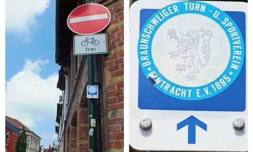 Ein umfunktionierter Wegweiser des Pilgerweges durch Helmstedt. Fotos: Achim Klaffehn