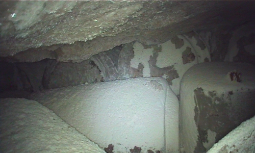 Abfallbehälter in Einlagerungskammer 7 auf der 750-Meter-Ebene. Foto: Bundesgesellschaft für Endlagerung mbH