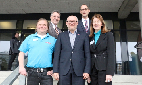 Die Veranstalter v.l.: Dr. Andreas Bierich (Kreishandwerkerschaft), Dr. Bernd Meier (IHK), Eckhard Sudmeyer (Handwerkskammer), Oliver Bossow (Agentur für Arbeit), Cordula Miosga (Arbeitgeberverband). Fotos: Freydank/Agentur für Arbeit