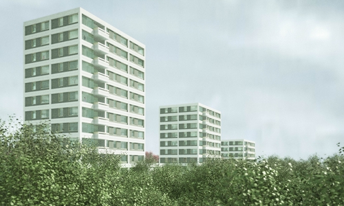 Wohnen am Kurt-Schumacher-Ring in Detmerode, Entwurf und Darstellung: Bayer & Strobel Architekten, Kaiserslautern.