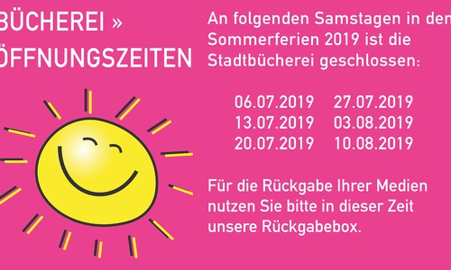 Die Stadt Wolfenbüttel teilt die geänderten Öffnungszeiten der Stadtbücherei in den Sommerferien mit. Grafik: Stadt Wolfenbüttel