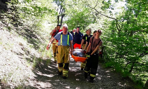 Ein Mann mit Kreislaufproblemen musste von den Einsatzkräften auf einer Trage befördert werden. Foto: Florian Karlstedt