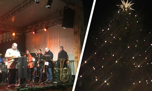 Ab sofort überstrahlt die Friedenstanne wieder den Weihnachtsmarkt der Lessingstadt. Fotos: Nick Wenkel