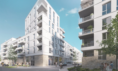 Eine erste Visualisierung zeigt, wie das Neubauprojekt Steimker Gärten in Wolfsburg aussehen soll. Der Baubeginn ist im Herbst 2020. Grafik: Renderfriends UG, Münster & AMF Architekten Martin Förster, Hamburg. 