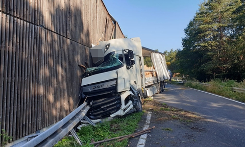 Der LKW kam aus unbekannter Ursache von der Fahrbahn ab. Foto: Feuerwehr