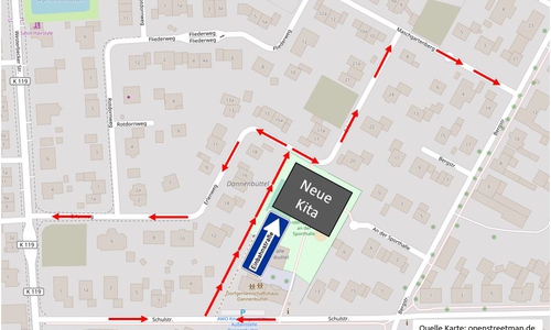 Das ist die aktuelle Planung zum Neubau. Plan: B.I.B. Sassenburg; © OpenStreetMap-Mitwirkende (CC-BY-SA)