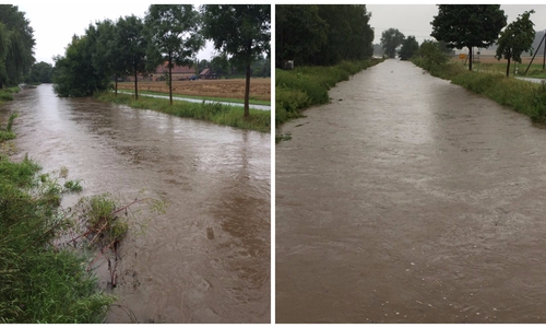 Der Unterschied ist zu erkennen: Links der aktuelle Wasserstand und rechts der von gestern. Fotos: Anke Donner