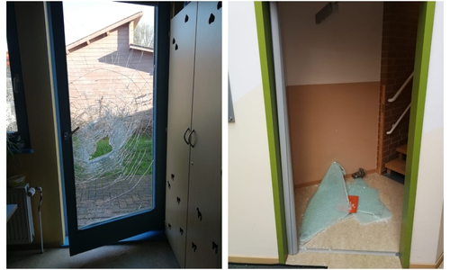 Diverse Glasscherben flogen am Montag in der Kita rum. Fotos: Stadt Peine