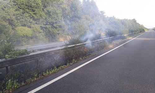 Sogar der Grünstreifen im Bereich der Mittelleitplanke fing Feuer. Fotos: Stadtfeuerwehr Presse-Team Wolfenbüttel