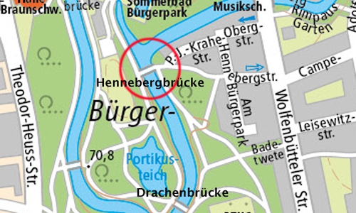 Die Hennerbergbrücke soll bald wieder begehbar sein.  Karte: Stadt Braunschweig