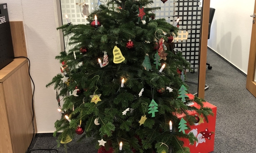 Der geschmückte Weihnachtsbaum in der Sparkassenfiliale in Lehre. Foto: Kita Flechtorf