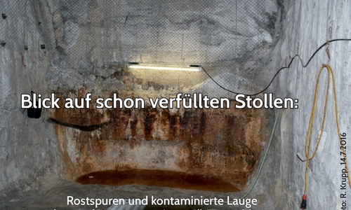 Der Laugensumpf vor Kammer 9 auf der 750 Meter-Sohle. Laut Koordinationskreis will das BfS hier verfüllen lassen. Foto: Ralf Krupp/Koordinationskreis