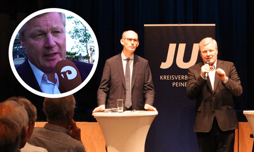 Bernd Althusmann (CDU) will Ministerpräsident werden. Auf dem Bild ist er mit dem Peiner Kreisvorsitzenden Christoph Plett (links) zu sehen. Foto/Video: Frederick Becker