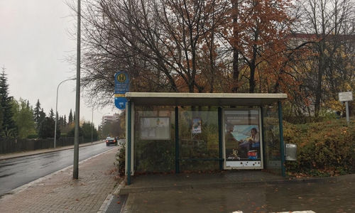 Das Haltestellenhäuschen an der Halberstädter Straße. Foto: Nick Wenkel