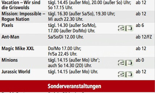 Kinoprogramm vom 3. bis 9. September. Foto: Privat