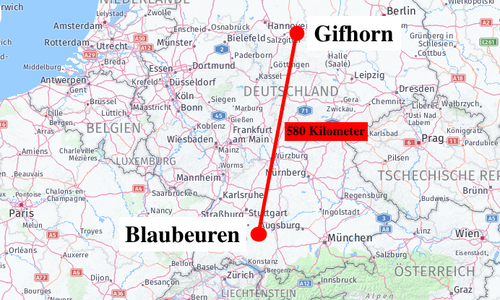 Zwischen Blaubeuren und Gifhorn liegen mit dem Auto rund 580 Kilometer. Foto: maps4news/Nick Wenkel