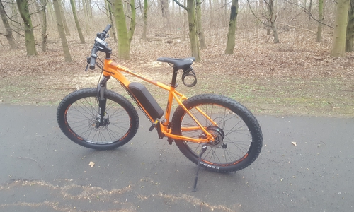 Das E-Bike der Marke Fischer ist aufgrund seines orangefarbenen Rahmen auffällig. Foto: privat