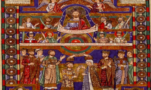 Das Bild zeigt die Krönung Heinrichs des Löwen und seiner Gemahlin Mathilde durch Christus. Foto: HAB