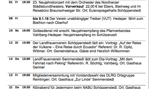 Veranstaltungskalender der Samtgemeinde Elm-Asse für Dezember, Foto: Privat