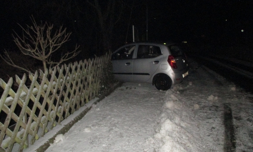 Das Auto kam von der Fahrbahn ab und demolierte einen Zaun. Foto: Feuerwehr