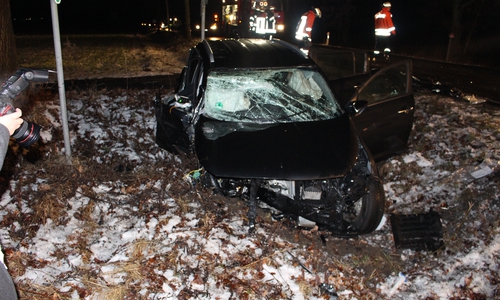 Die vier Insassen dieses Wagens wurden verletzt, teils schwer. Foto: Bernd Dukiewitz