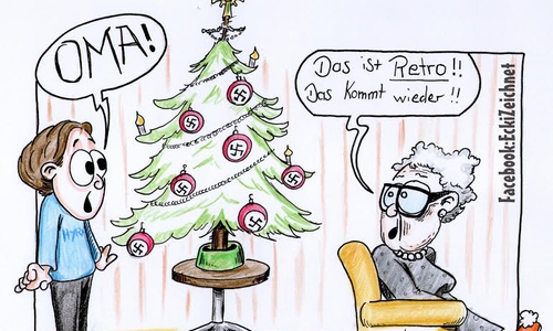 Eine Karikatur von Ecki (Christian Eckert), 2012, Generationen - Hakenkreuz Foto: CD Kaserne gGmbH