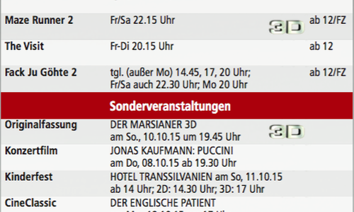 Kinoprogramm vom 8. bis 14. Oktober. Foto: Screenshot CineStar