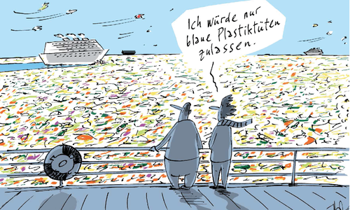 Plakatmotiv der Karikatur-Ausstellung "Glänzende Aussichten". Grafik Stadt Wolfsburg/Künstler