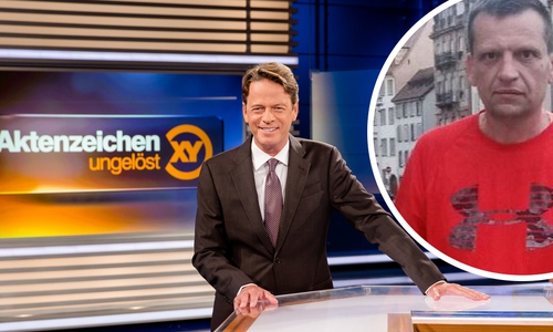 ZDF-Moderator Rudi Cerne (l.) half in seiner Sendung „Aktenzeichen XY... ungelöst" bei der Fahndung nach dem flüchtigen Vadim Fadeev (r.). Foto: ZDF/Nadine Rupp/Polizei Braunschweig
