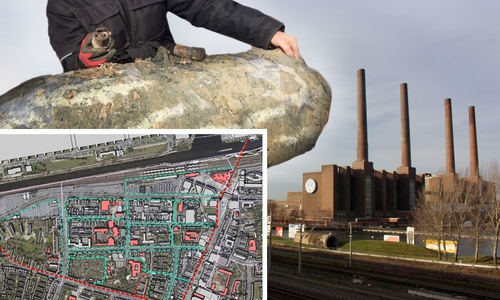 Im VW-Werk wurde eine alte Fliegerbombe gefunden. Am Sonntag soll sie entschärft werden. Fotos: regionalHeute.de; Karte: Stadt Wolfsburg 