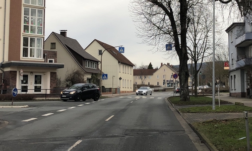 Die Kastanie verdeckt sowohl das Verkehrsschild als auch den Wartebereich des Zebrastreifens. 