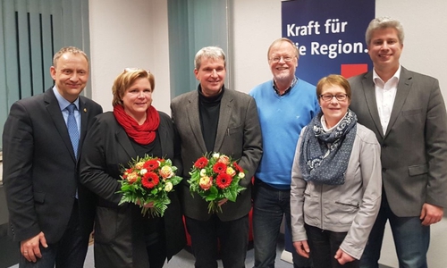 v.li: Klaus Saemann, Simone Pifan, Jörg Zimmermann, neuer Vorsitzender, Bernd Kielhorn, Ute Alheid, Maik Meyer. Es fehlt Frank Hildebrandt. Foto: SPD-Stadtverband