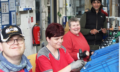 Samad Azizi (h.r.) unterstützt ehrenamtlich Beschäftigte der Lebenshilfe im Arbeitsalltag. Im normalen Tagesablauf profitieren beide voneinander. Samad Azizi trainiert seine Sprachkenntnisse, Menschen mit Behinderung lernen fremde Kulturen kennen. Fotos: Lebenshilfe Gifhorn