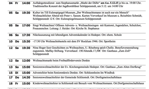 Veranstaltungskalender der Samtgemeinde Elm-Asse für Dezember, Foto: Privat