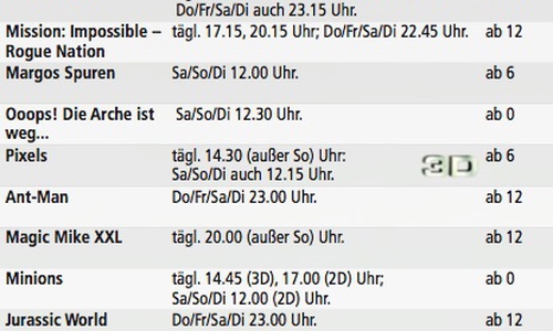 Kinoprogramm vom 20. bis 26. August. Foto: Privat