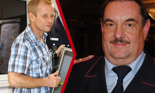 Olaf Glaeske (links) folgt auf Rüdiger Hartmann als Stadtbrandmeister. Archivfotos: Raedlein/Angerstein