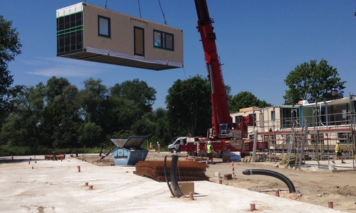 Baustelle Flüchtlingsunterkunft Am Drömlingstadion. Foto: Stadt Wolfsburg.
 