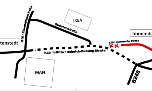 Die Abbindung der Immendorfer Straße von der K 30 steht zur Diskussion. Karte: Stadt Salzgitter