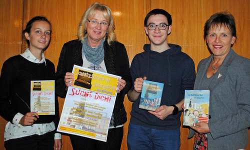 Hörbuchautorin Tabea Kahlstatt, Koordinatorin Barbara Henning, Filmproduzent Maximilian Giller, Projektpartnerin Kinder- und Familienbeauftragte Sylvia Fiedler (von links nach rechts). Foto: Stadt Salzgitter