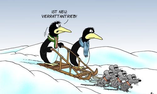 Die aktuelle Ausstellung von Uli Stein zeigt alle möglichen Tierarten von Ratten über Eulen und Pinguine bis hin zu Eichhörnchen. Illustration: Uli Stein