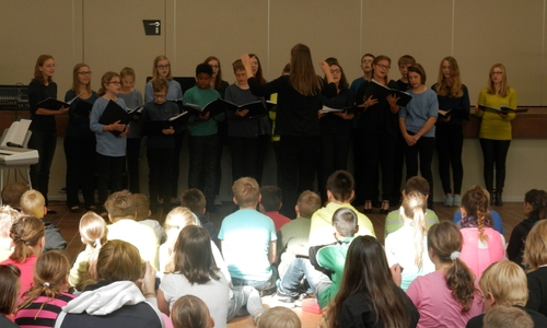 Der Kinder- und Jugendchor Belcanto aus Braunschweig besuchte die IGS Wallstraße. Foto: Privat
