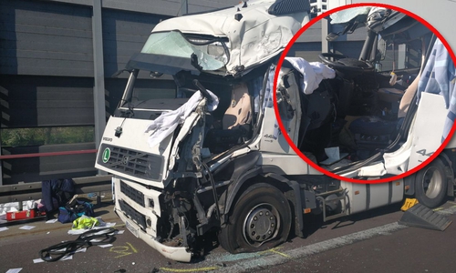 Die Fahrerkabine des LKW nach dem Zusammenprall. Im Video verrät Frank Tessarzik, Autobahnpolizei Braunschweig, Details zu dem Einsatz auf der A2. Fotos/Video: aktuell24 (dc)
