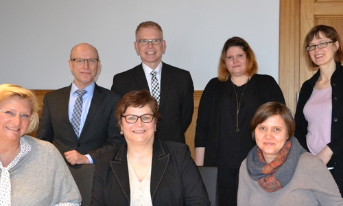 Bündnispartner: Herr Schlichting (EKR), Herr Lüllmann (Agentur für Arbeit), Frau Stüwe (Bildungsbüro), Frau Rolf (Willkommen bei Freunden), Frau Dynatowski (Stabsstelle Integration), Frau Preine (Jobcenter), Frau Wunder (Koordination Migration u. Teilhabe), Foto: Landkreis Helmstedt/Wesche