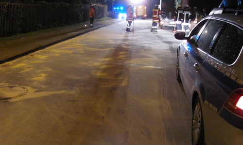 Die Fahrbahnverunreinigung wurde auf einer Länge von zirka einem Kilometer mit Bindemittel bearbeitet. Foto: Feuerwehr Stadt Bad Harzburg