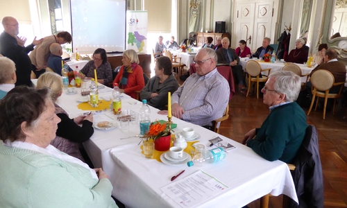 Auf dem Foto ein Blick in den gut gefüllten Spiegelsaal der Seniorenbetreuung Schloß Schliestedt anlässlich der Tagung der Senioren AG-Braunschweig des Landesseniorenrates Niedersachsen (rechts neben der Leinwand die regionale Zuordnung des LSR als Roll-up). Foto: Resch-Hoppstock