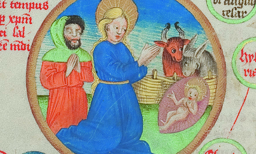 Genealogie Christi von Johannes de Utino. Ausschnitt mit der Geburt Christi, 2. Hälfte 15. Jahrhundert. Foto: HAB