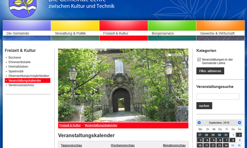 Die Gemeinde Lehre bietet auf ihrer Internetseite www.lehre.de einen übersichtlichen Veranstaltungskalender. Quelle: Gemeinde Lehre