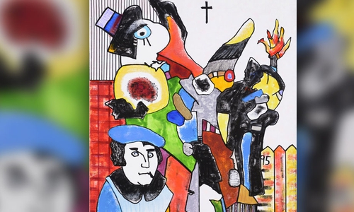 Eines der Werke in der Ausstellung von Otmar Alt ist „Der dornige Weg –
Die Reformation und Luthers geistige Heimat“. Werk: Otmar Alt