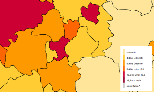 Auf einer Übersichtskarte wird die Ausländerverteilung in der Region gezeigt. Karte: BAMF